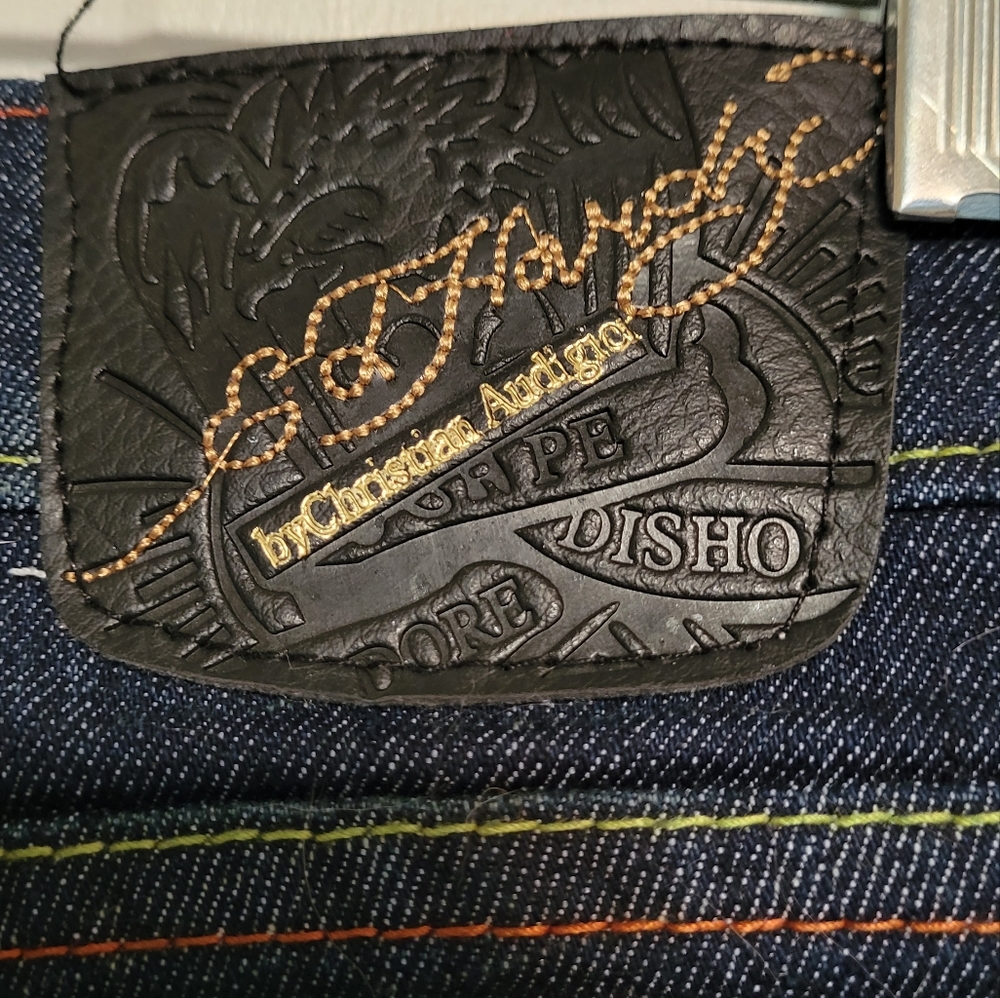 New Vintage  Ed Hardy Christan Adingier Skull & Rose Denims - Picture 5 of 7